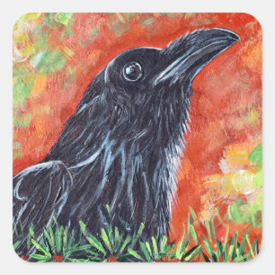 Watchful Crow Painting Square Sticker