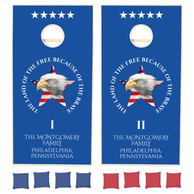 Watchful Eagle, The American Flag, Patriotic Cornhole Set (Set)