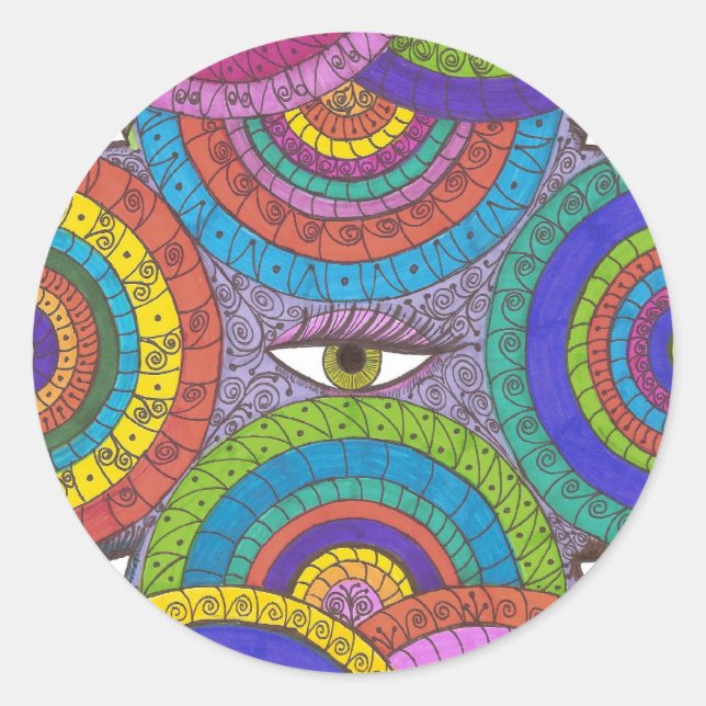 Watchful Green Eyed Mandala Art Sticker (Front)