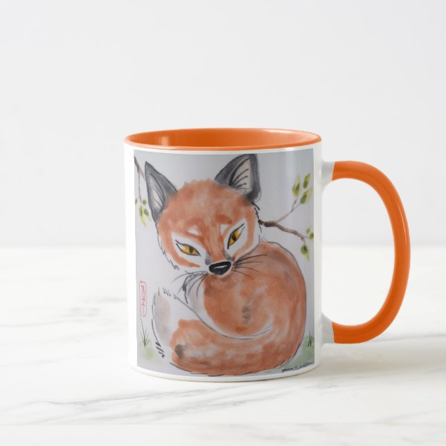 Watchful Red Fox, Oriental Design Mug by Tuzi (Right)