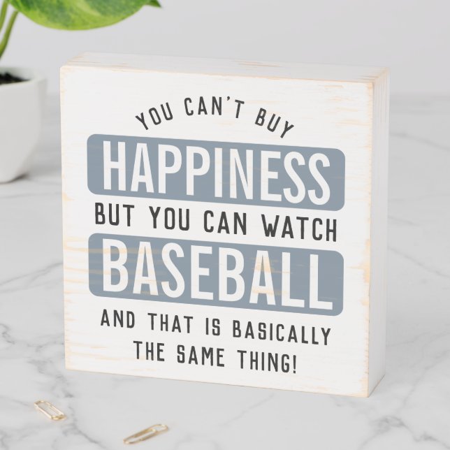 Watching Baseball is Happiness Funny Baseball Wooden Box Sign (In Situ Horizontal)