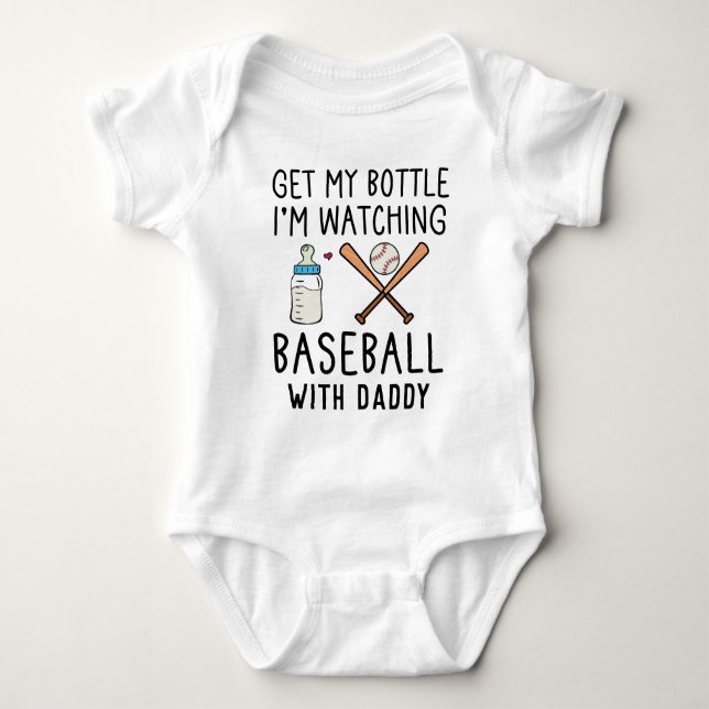 Watching Baseball with Daddy | Funny Baseball Baby Bodysuit (Front)