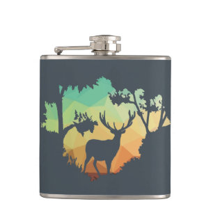 Watching Deer Silhouette in Peaceful Forest Flask