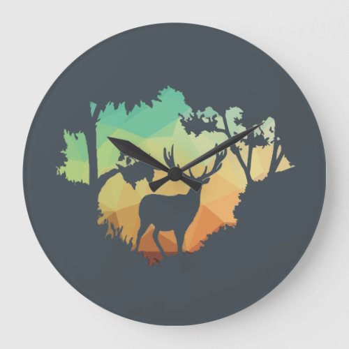 Watching Deer Silhouette in Peaceful Forest Large Clock