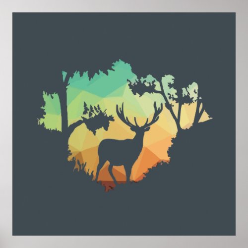 Watching Deer Silhouette in Peaceful Forest Poster