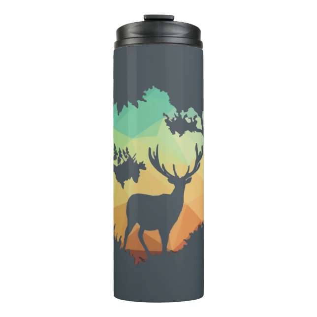 Watching Deer Silhouette in Peaceful Forest Thermal Tumbler (Front)