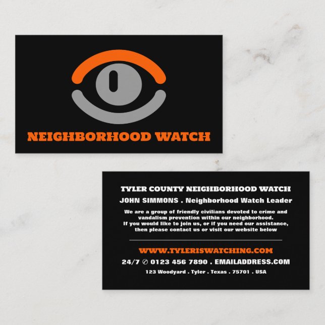 Watching Eye, Neighborhood Community Watch  Business Card (Front/Back)