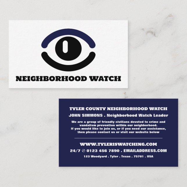 Watching Eye, Neighborhood Community Watch  Business Card (Front/Back)