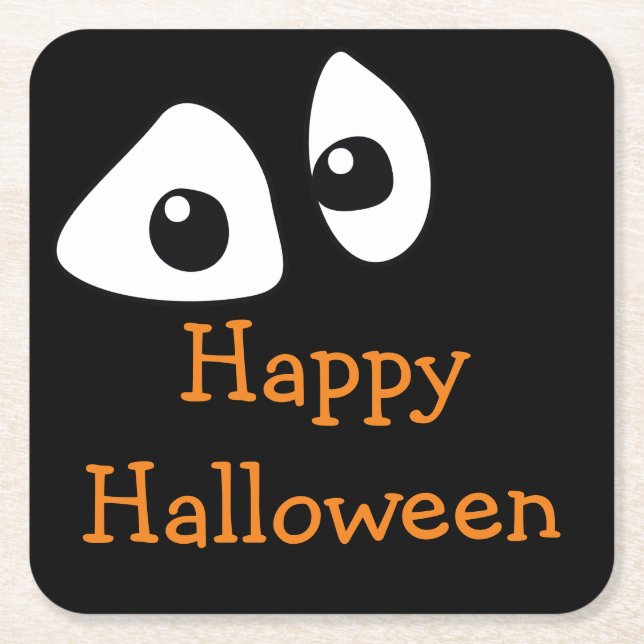 Watching eyes in the dark Happy Halloween eyeballs Square Paper Coaster (Front)