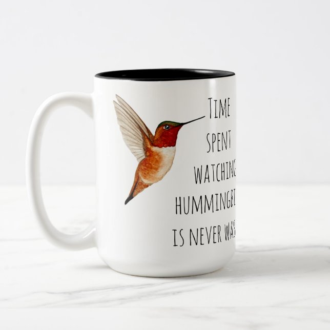 Watching Hummingbirds Two-Tone Coffee Mug (Left)