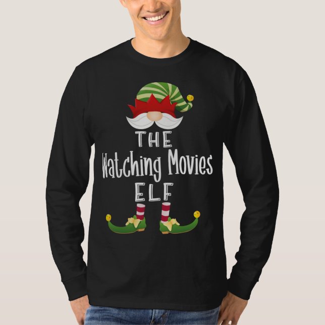 Watching Movies Elf Christmas Funny Pajama Party T-Shirt (Front)