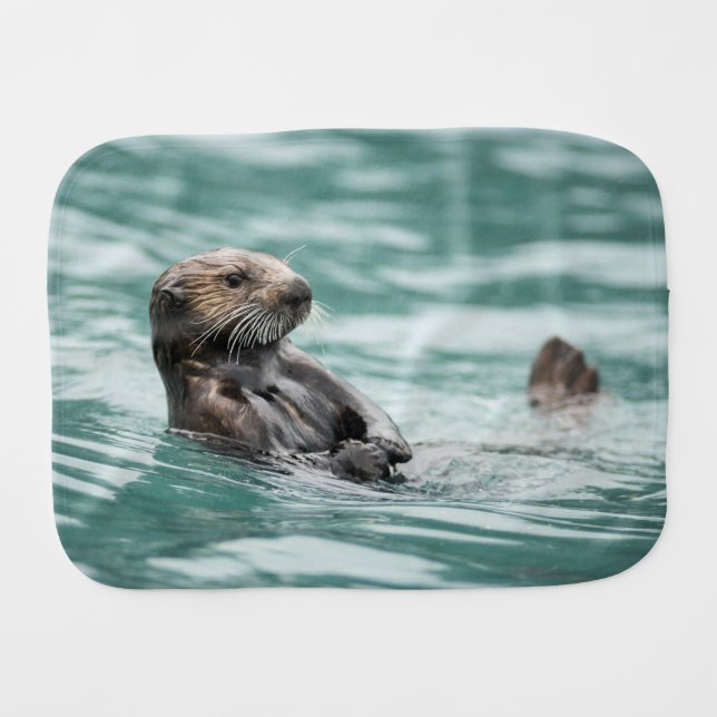 Watching Sea Otter Baby Burp Cloth (Front Horizontal)