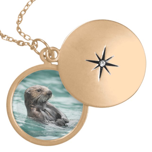 Watching Sea Otter Gold Plated Necklace (Front)