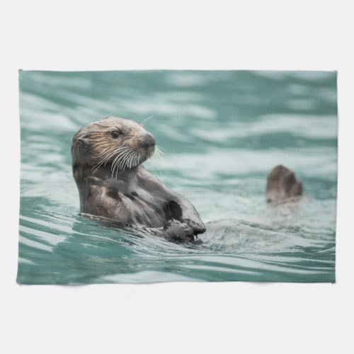 Watching Sea Otter Kitchen Towel