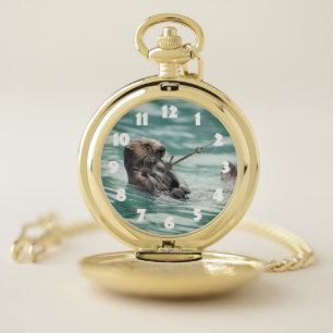 Watching Sea Otter Pocket Watch