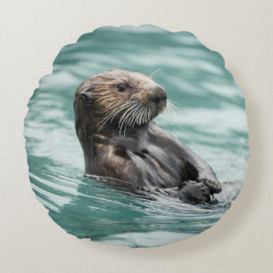 Watching Sea Otter Round Pillow