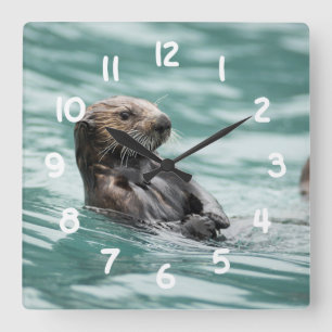 Watching Sea Otter Square Wall Clock