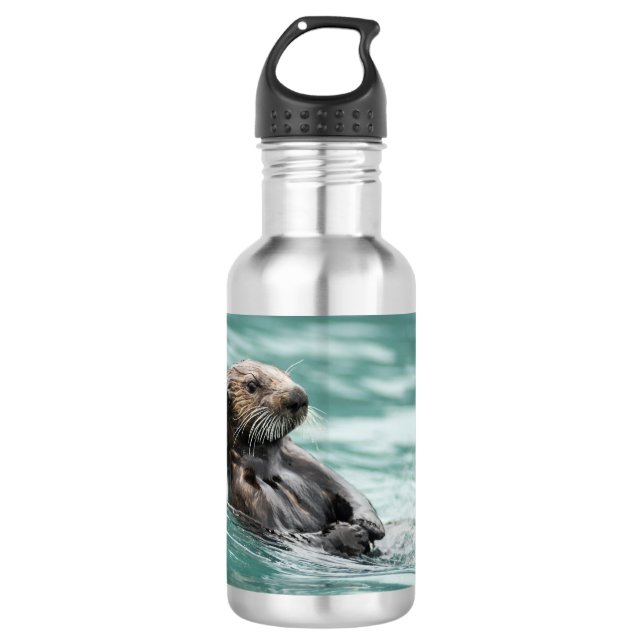 Watching Sea Otter Stainless Steel Water Bottle (Front)
