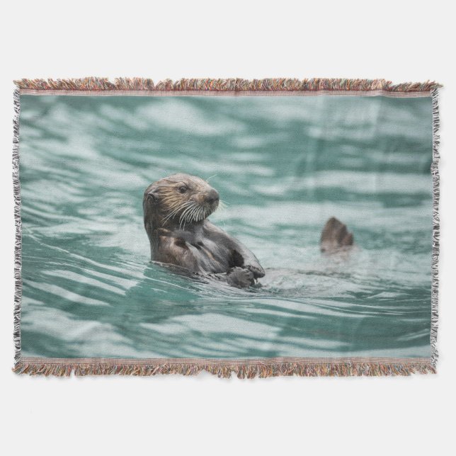 Watching Sea Otter Throw Blanket (Front)
