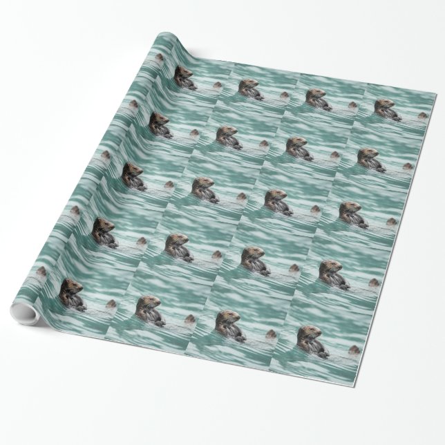 Watching Sea Otter Wrapping Paper (Unrolled)