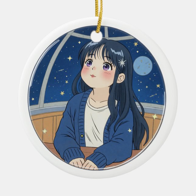 Watching the stars at the planetarium ceramic ornament (Front)