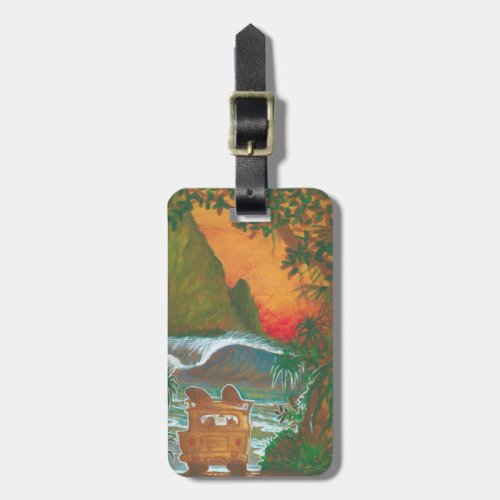 Watching the Sunset Man Dog and Surf Van Luggage Tag
