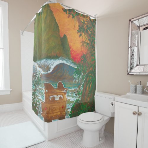 Watching the Sunset Man Dog and Surf Van Shower Curtain