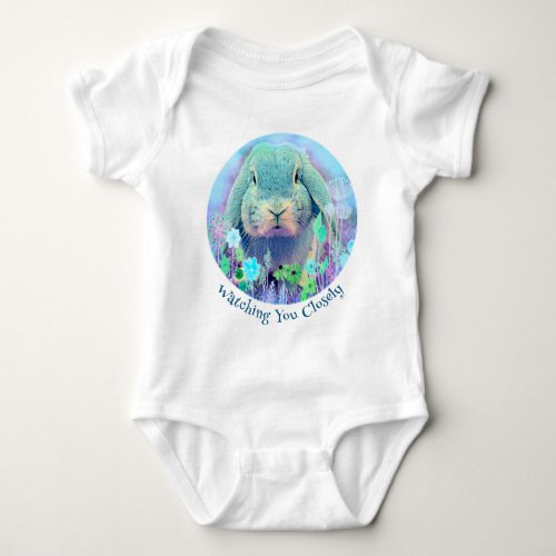 Watching You Closely Chubby Cute Bunny Blue Baby Bodysuit