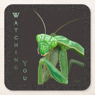 Watching You - Green Version Square Paper Coaster