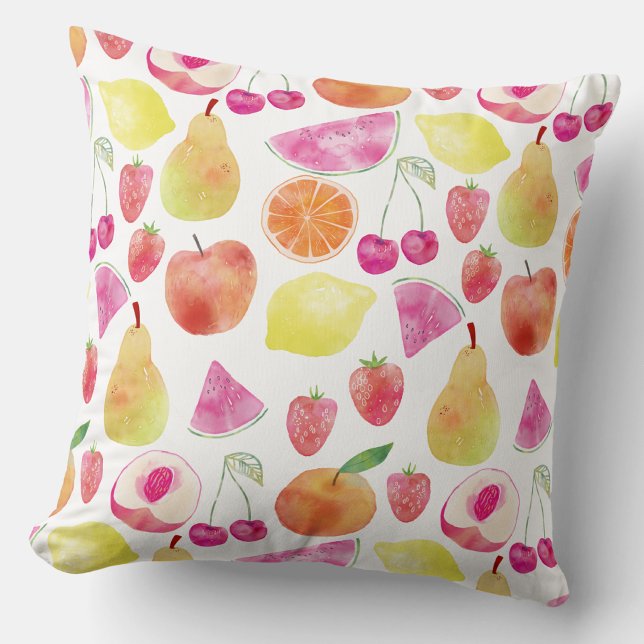Watecolor Fruit Art Throw Pillow (Watercolor fruit pattern throw pillow)