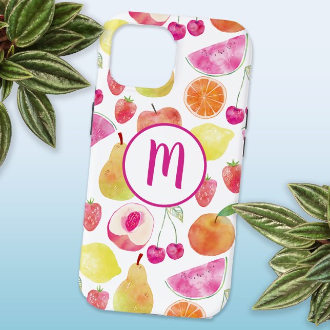 Watecolor Fruit Monogram Iphone Case (Watercolor fruit fun monogram tropical cell phone case)