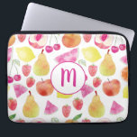 Watecolor Fruit Monogram Laptop Sleeve<br><div class="desc">Watercolor fruit pattern with a monogram. Fresh,  colorful and pretty design for foodies.
Change the initial to customize.</div>