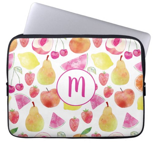 Watecolor Fruit Monogram Laptop Sleeve