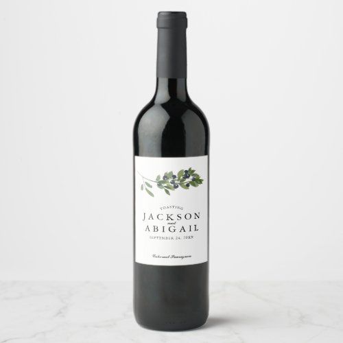 Watecolor Olive Branch Wedding Wine Label