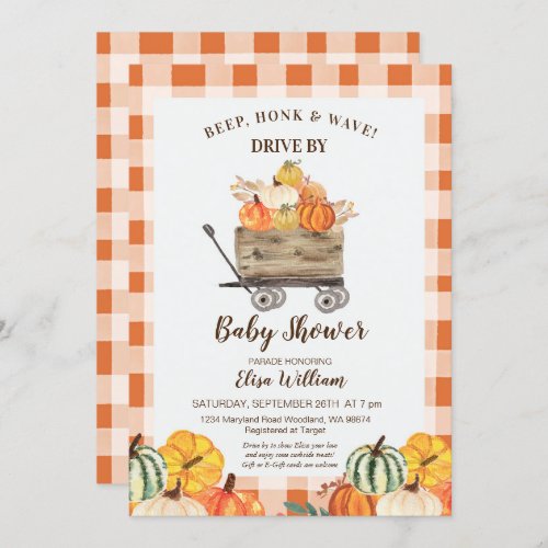 Watecolor Pumpkin Drive By Baby Shower Invitation
