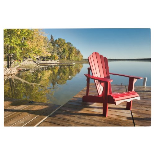 Water  Adirondack Chair at the Lake Metal Print