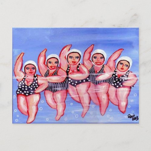 Water Aerobics Divas Fun Whimsical Chubby Postcard