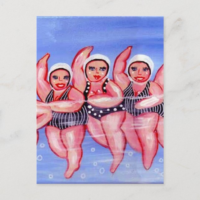 Water Aerobics Divas Fun Whimsical Chubby Postcard (Front)