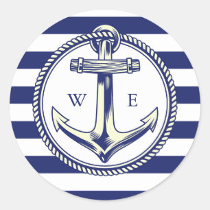 Water anchor Marine Blue Radius Classic Round Sticker