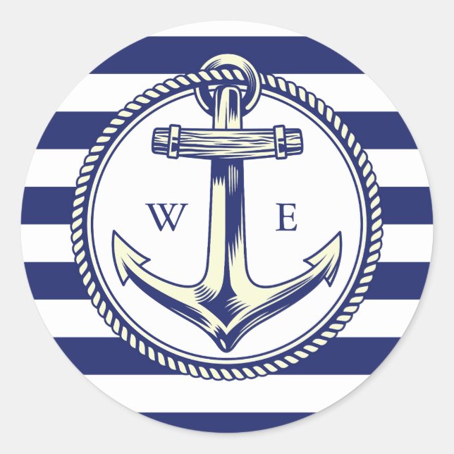 Water anchor Marine Blue Radius Classic Round Sticker (Front)