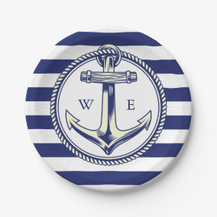 Water anchor Marine Blue Radius Paper Plates
