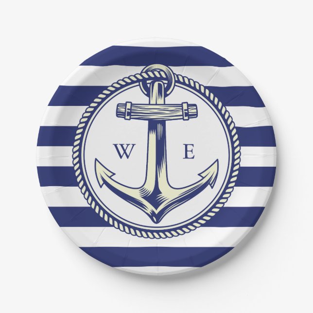 Water anchor Marine Blue Radius Paper Plates (Front)