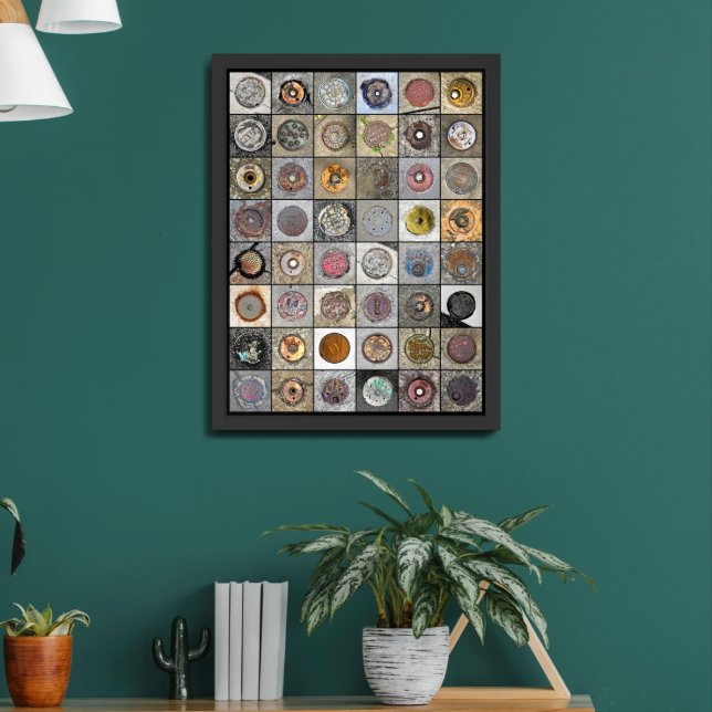 Water and Gas, 48 Photographs of Utility Covers Framed Art (Living Room 2)