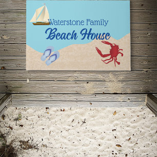 Water and Sand Beach House Family Name Doormat