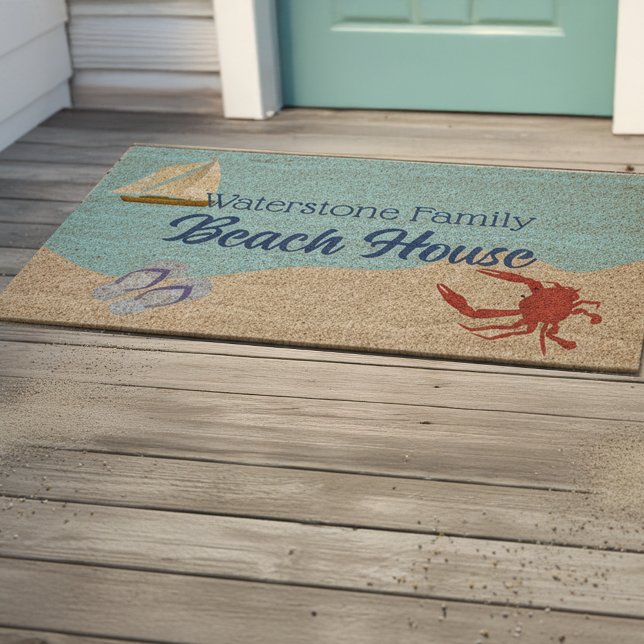 Water and Sand Beach House Family Name Fiber Doormat (Creator Uploaded)
