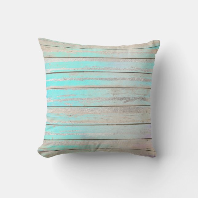 Water Aqua Beach Home Blue Wood Gray Silver Throw Pillow (Front)