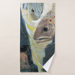 Water Baby and Fish, Jessie Willcox Smith Bath Towel