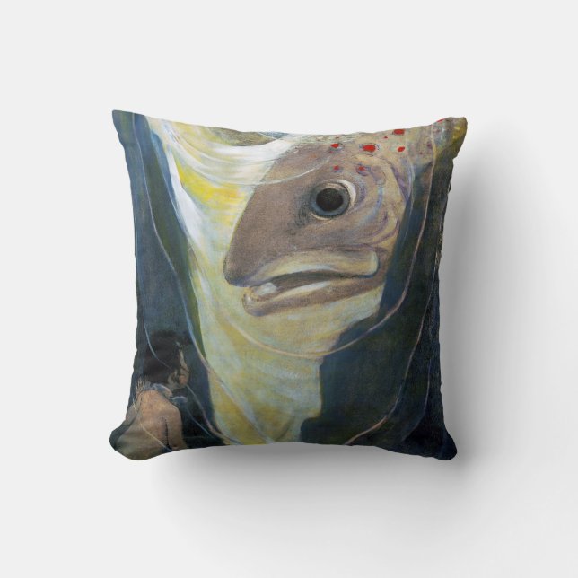 Water Baby and Fish, Jessie Willcox Smith Throw Pillow (Front)