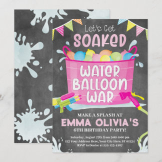 Water Balloon Birthday Invitation, Balloon War Inv Invitation