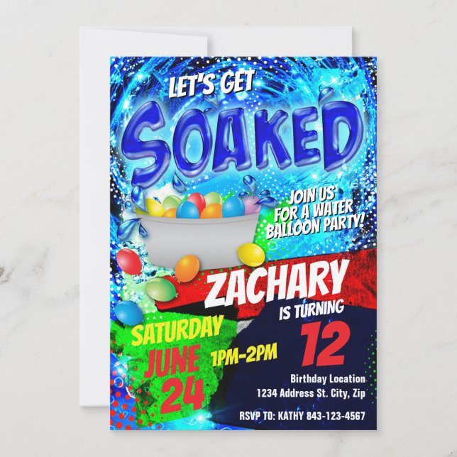 Water Balloon Birthday Invitation Template (Front)